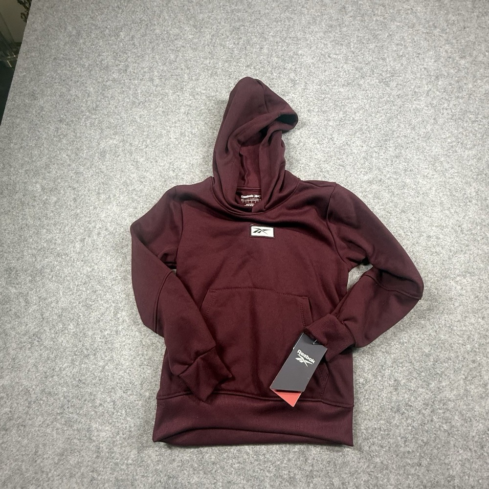 Reebok Girls Hoodie Size 8 Berry Burgundy Pullover NWT Logo Pocket